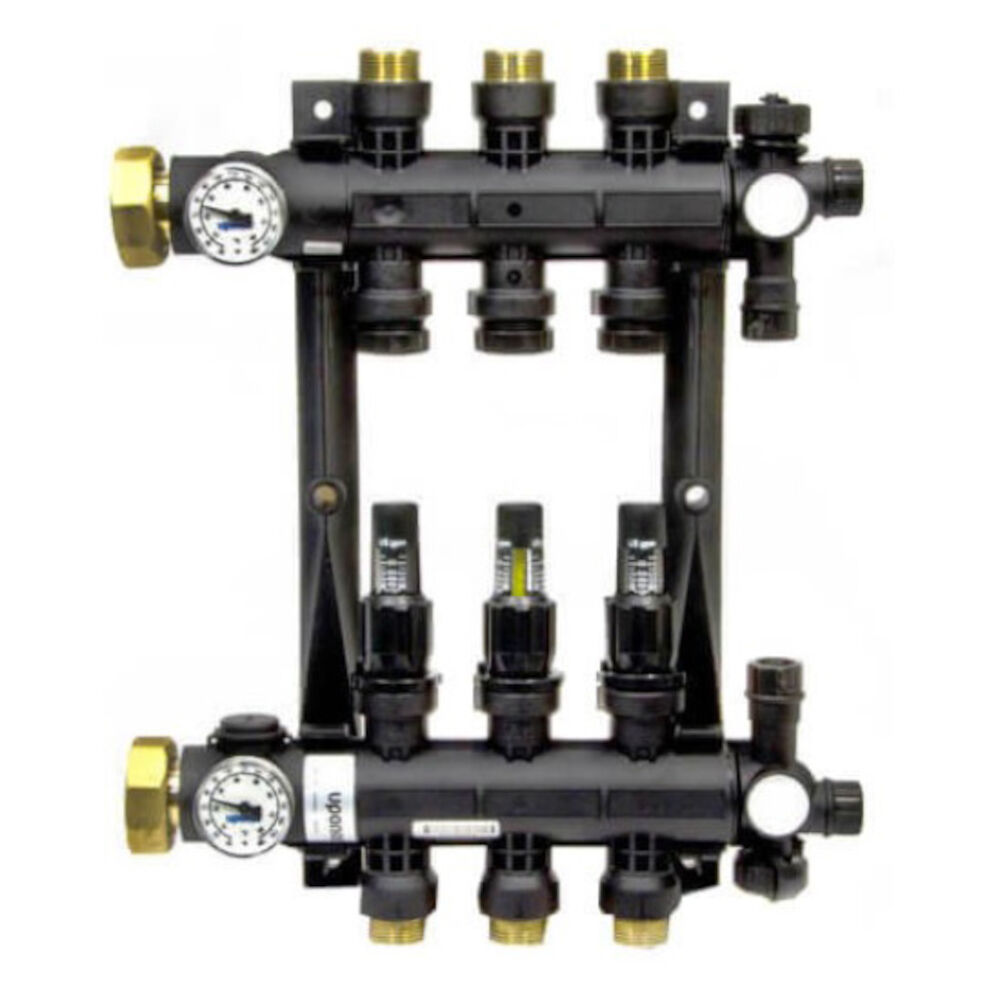 Uponor A2670301 Engineered Plastic Heating Manifold Assembly With Flow Meter, (3), Brass