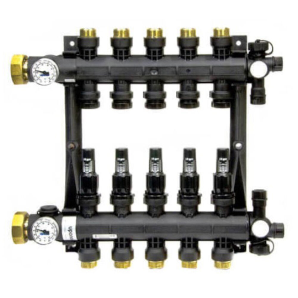 Uponor A2670501 Engineered Plastic Heating Manifold Assembly With Flow Meter, (5), Brass
