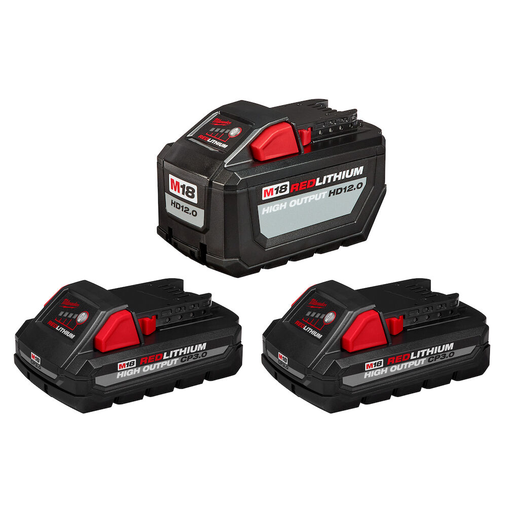 Milwaukee® Tool 48-11-1812P3 M18™ Lithium-Ion High Output 12.0Ah Battery with Two 3.0Ah Batteries (3-Pack)