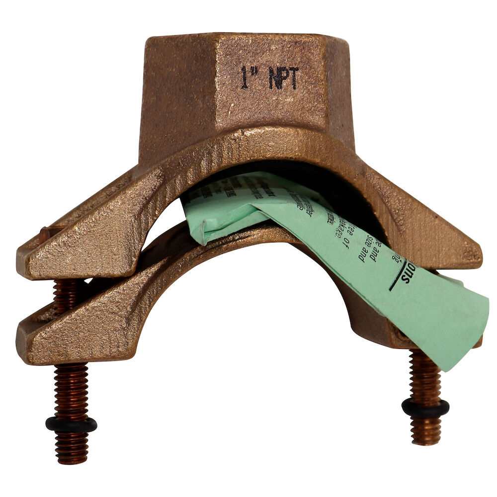 McDonald® 4128-102, 3802 2-Piece Bolted Hinged Service Saddle, 2x3/4 in, IPS PVCxFNPT Connection, Cast Brass Clamp