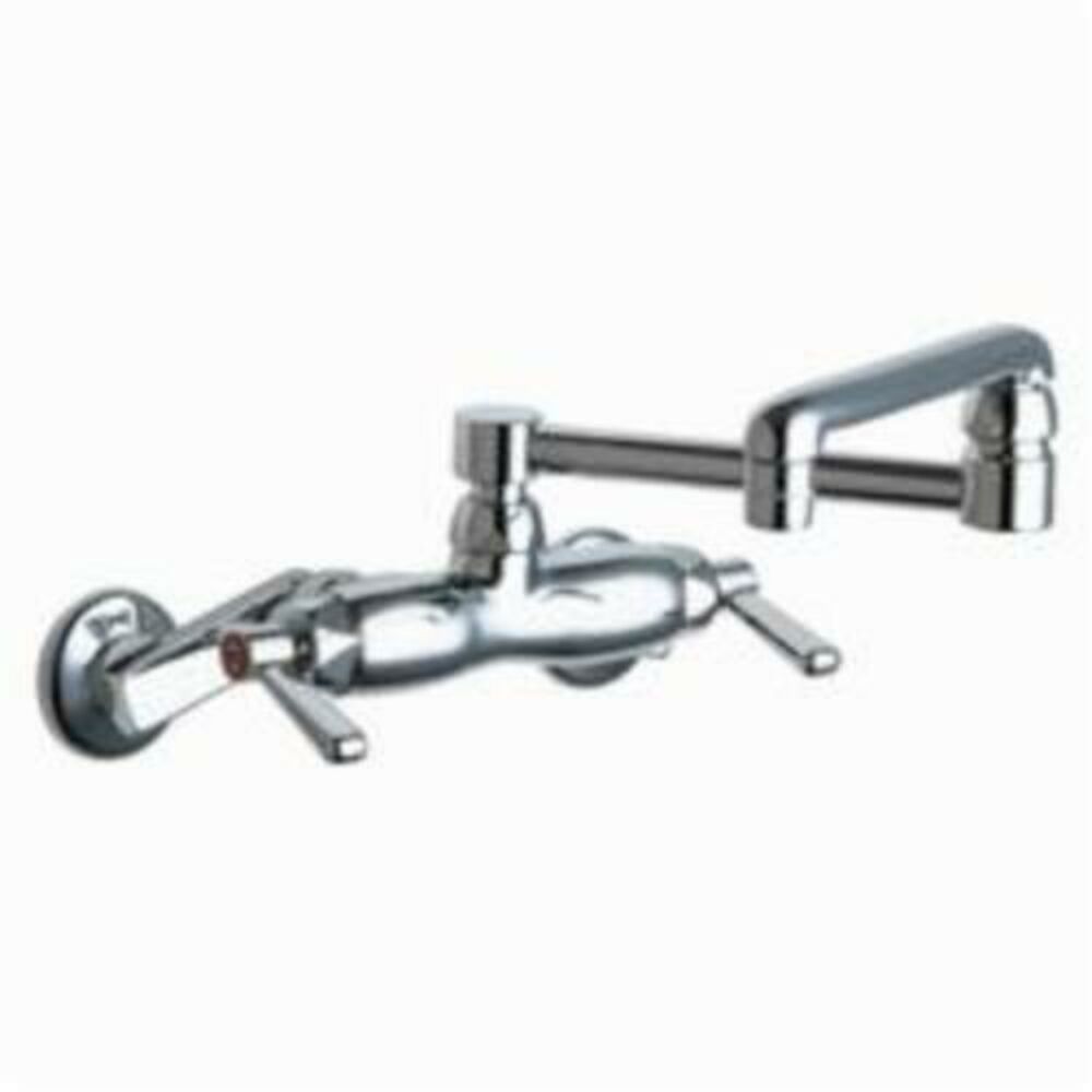 Chicago Faucet® 445-DJ13XKABCP Hot and Cold Water Sink Faucet, 2.2 gpm, 8" Center, Chrome Plated, 2 Handles, Domestic, Commercial