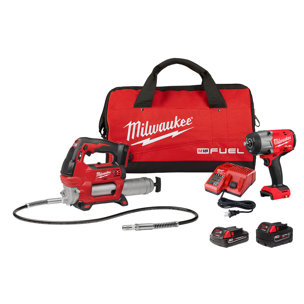 Milwaukee® Tool 2967-22GG M18 FUEL™ 1/2" HTIW with Friction Ring & Grease Gun Combo Kit