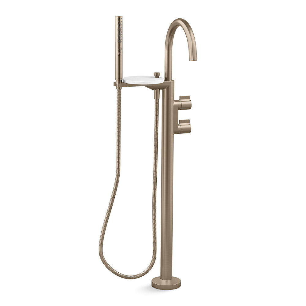 Kohler Components Floor-Mount Bath Filler Trim with Lever Handles and Handshower, Vibrant Brushed Bronze
