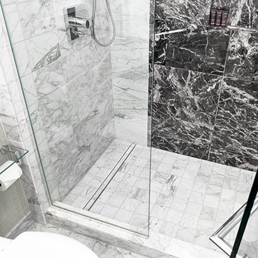 QuickDrain™ SL3240 ShowerLine Linear Shower Drain Body With 2" Vertical Outlet, Solvent Weld Connection, PVC Drain, Domestic