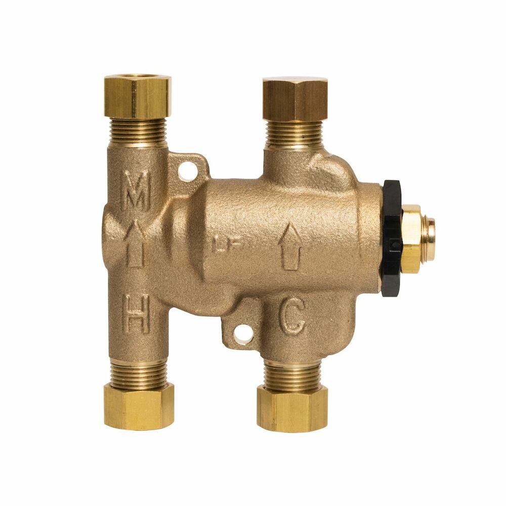 WATTS® 0204152 LFUSG-B Under Sink Guardian Thermostatic Mixing Valve, 3/8" Nominal, Compression End Style, 150 psi Pressure, 0.25 to 2.25 gpm Flow, Brass Body