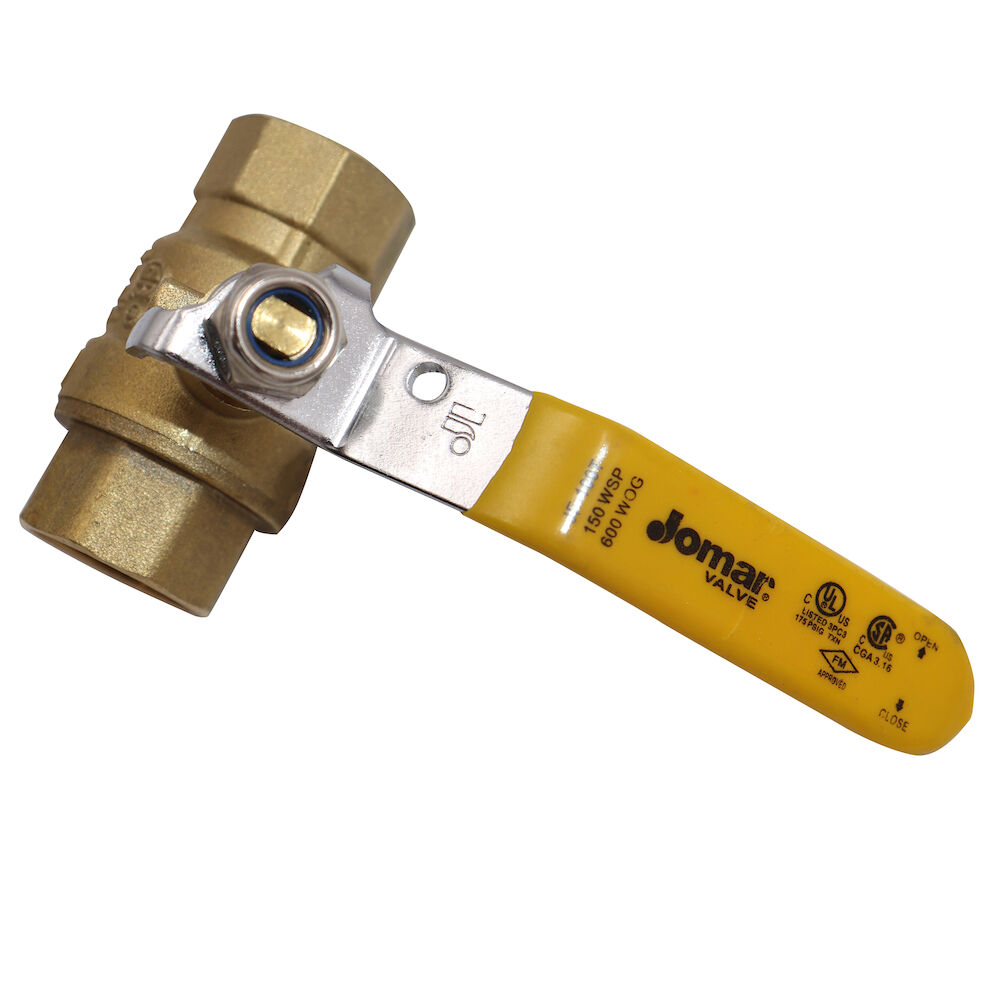 Jomar Valve® 100-103 2-Piece Ball Valve With Handle, 1/2 in, Threaded, Brass Body, Full Port, PTFE/Buna-N Softgoods