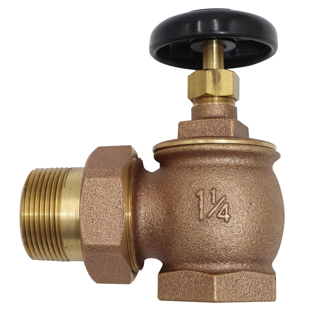 WATTS® 0067453 RA-1-AP Radiator Angle Valve, 1-1/4 in, FNPTxMale Union, 60 psi, Bronze Body, Import