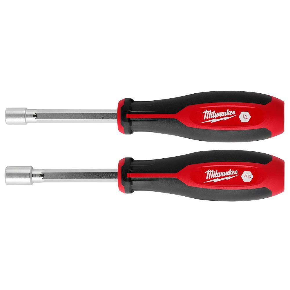Milwaukee® Tool 48-22-2442 HollowCore™ Nut Driver Set, 1/4, 5/16 in, 2 Pieces, 3.94" OAL, Forged Steel/Polypropylene, Chrome Plated