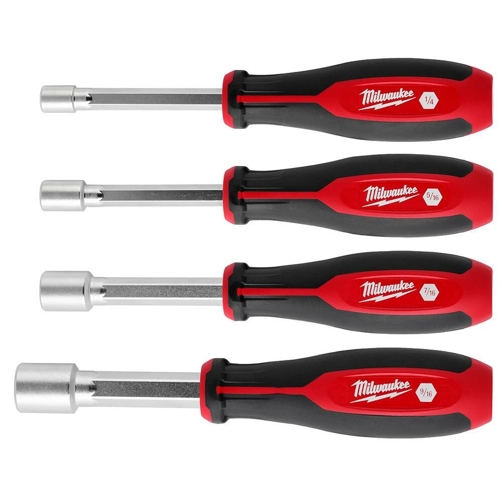 Milwaukee® Tool 48-22-2444 HollowCore™ Nut Driver Set, 1/4, 5/16, 7/16, 9/16 in, 4 Pieces, 7.17" OAL, Forged Steel/Polypropylene, Chrome Plated