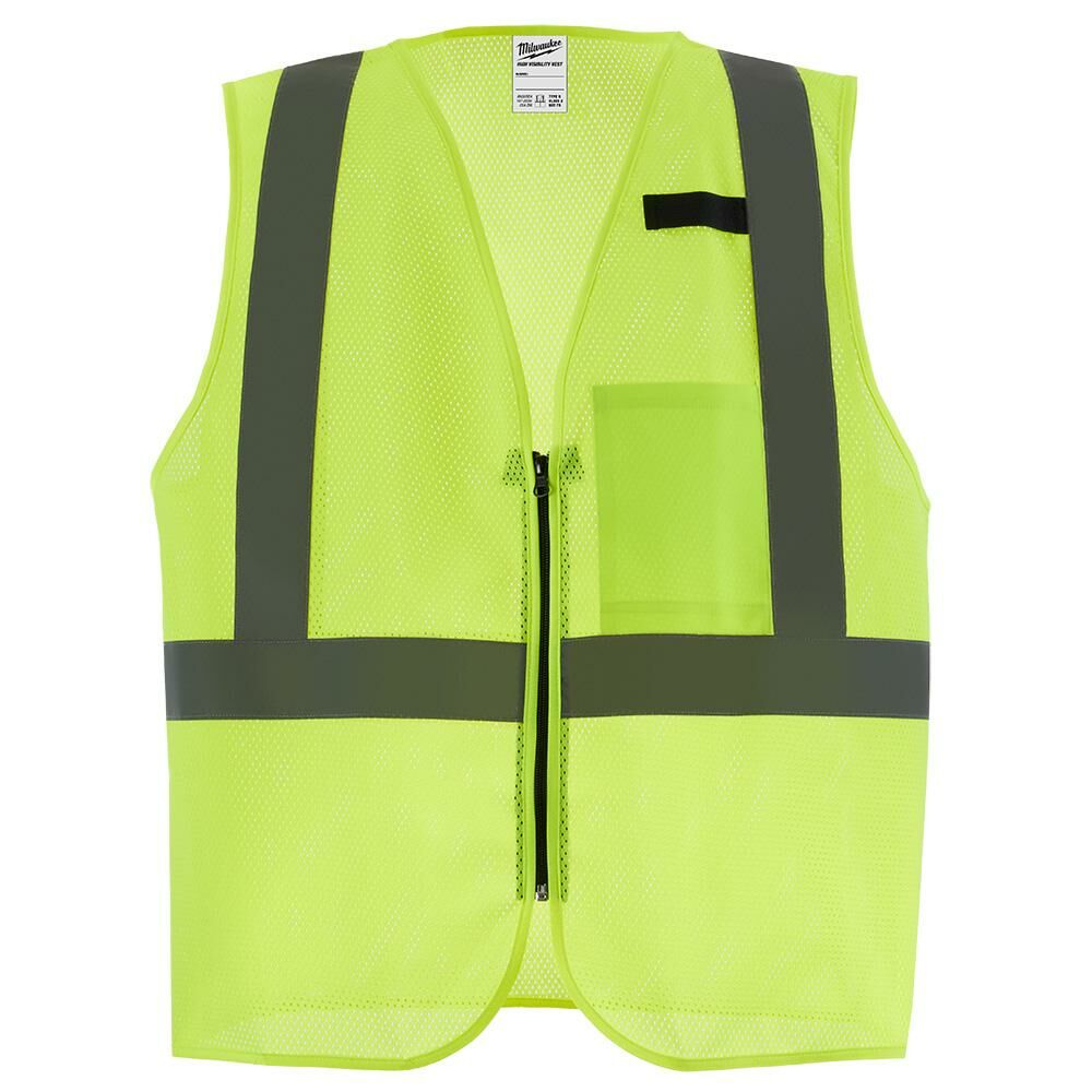 Milwaukee® Tool 48-73-2244 Safety Vest, 4X/5X, Hi-Viz Yellow, Polyester, Zipper Closure, 1 Pockets, ANSI Class: Class 2, ANSI/ISEA 107-2020