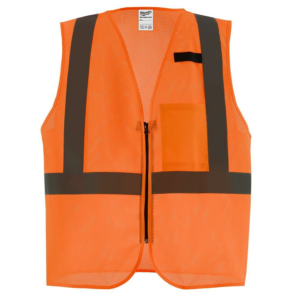 Milwaukee® Tool 48-73-2246 Safety Vest, L/XL, Hi-Viz Orange, Polyester, Zipper Closure, 1 Pockets, ANSI Class: Class 2, ANSI/ISEA 107-2020