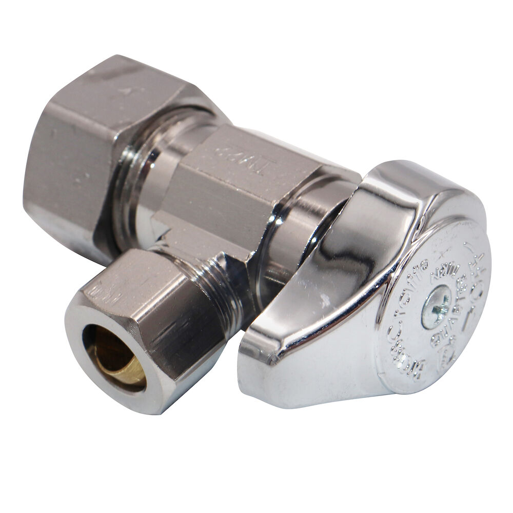 BrassCraft® G2CR19X C G2™ 1/4 Turn Angle Stop, 1/2x3/8" Nominal, Compression, 125 psi, Brass Body, Chrome Plated, Domestic