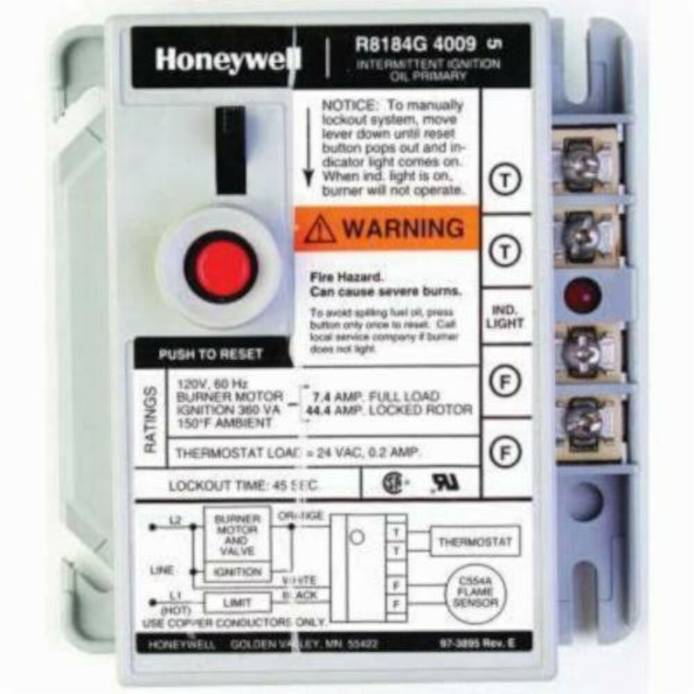 Honeywell Protectorelay® R8184G4009/U Oil Burner Control, 120/240 V, 3.7 to 7.4 A, Intermittent Ignition, Domestic