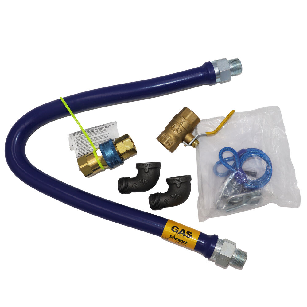 3/4" ID, 36" Length, Stainless Steel Moveable Gas Connector Kit, Connector, Quick Disconnect, Valve, Elbow