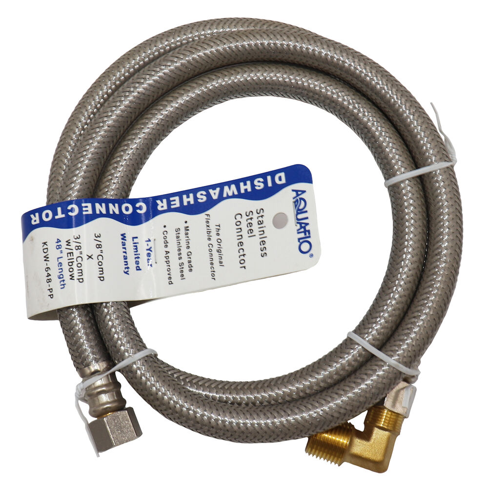 KDW-648-PP Braided Dishwasher Connector w/ 90 Degree 3/8" MNPT Elbow Adapter, Stainless Steel