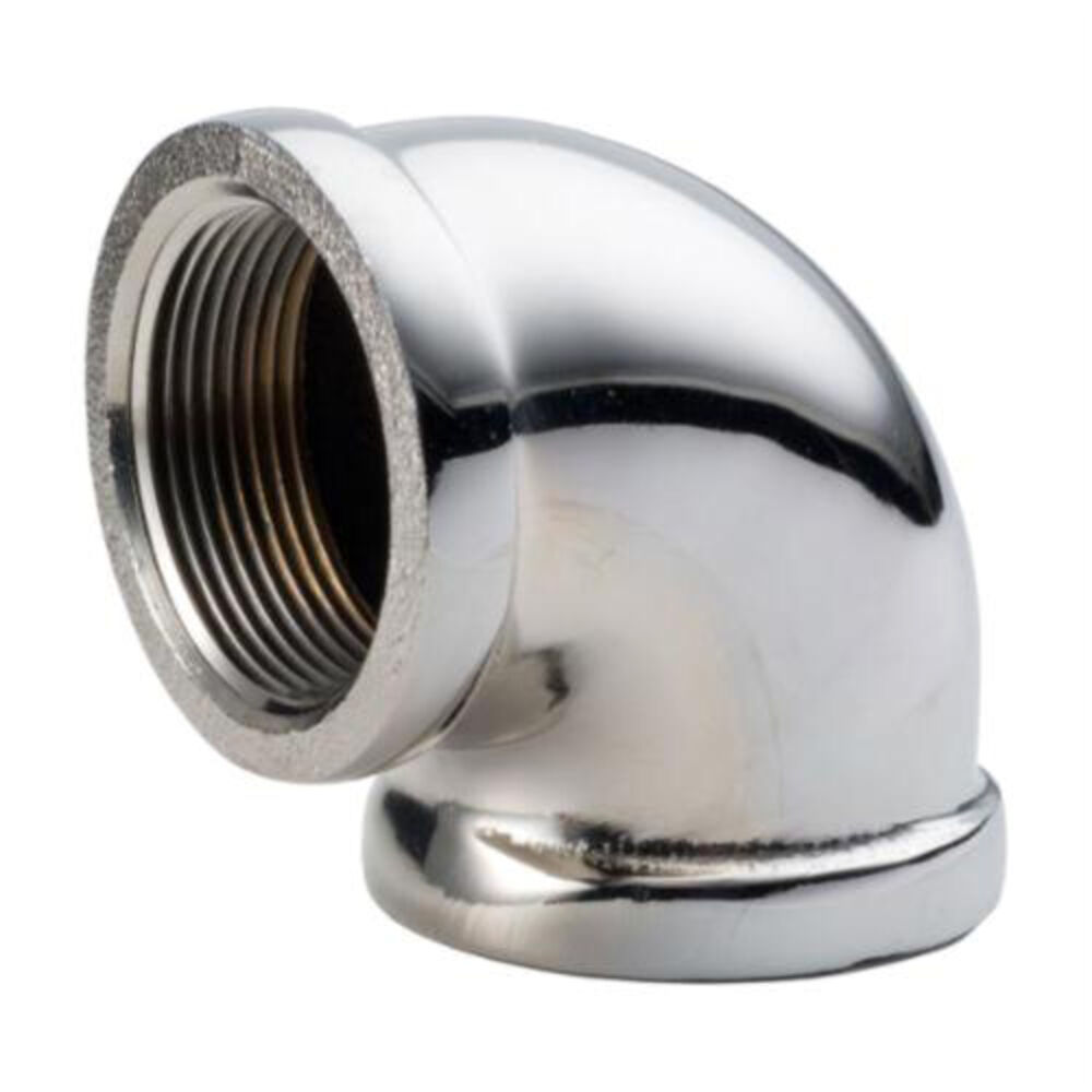 Merit Brass C101-06 90 deg Pipe Elbow, 3/8 in, FNPT, 125 lb, Brass, Chrome Plated, Import