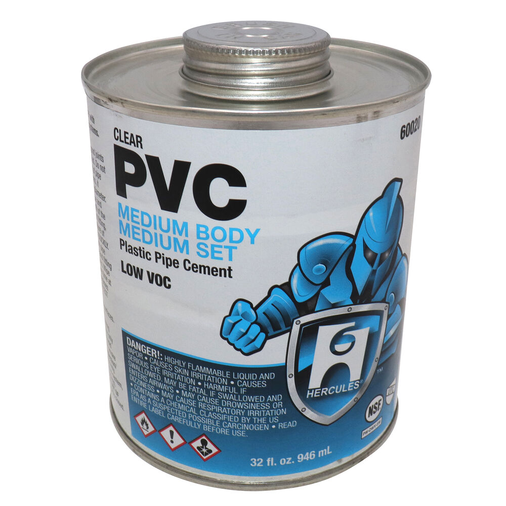 Hercules® 60020 Medium Set PVC Cement, 32 oz Dauber Cap, Translucent Liquid, Clear, 0.91