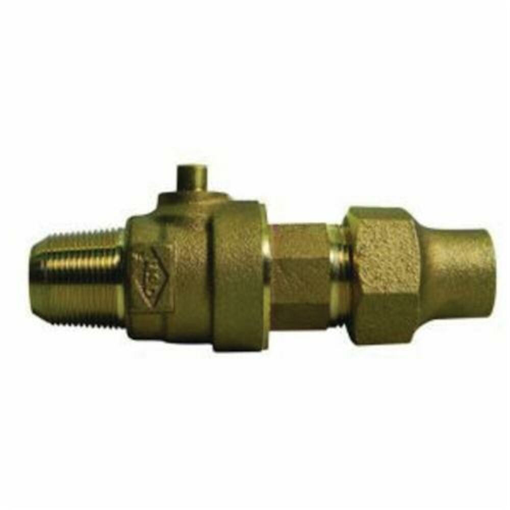 5142-321, 74701B Ball Corporation Stop, 1-1/4" Nominal, AWWA/CC Tapered Threaded x C Flare End Style, Brass Body, Full Port, EPDM Softgoods