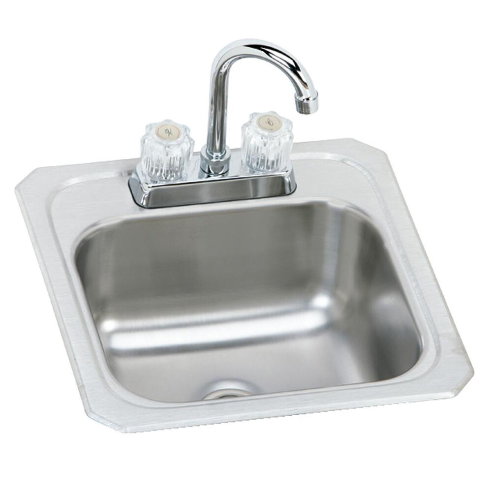 BCRA150C Elkay 15" Bar Sink and Faucet Kit, Celebrity, Rectangular, 2 Faucet Holes, Single Bowl, Drop-In, Stainless Steel, Brushed Satin