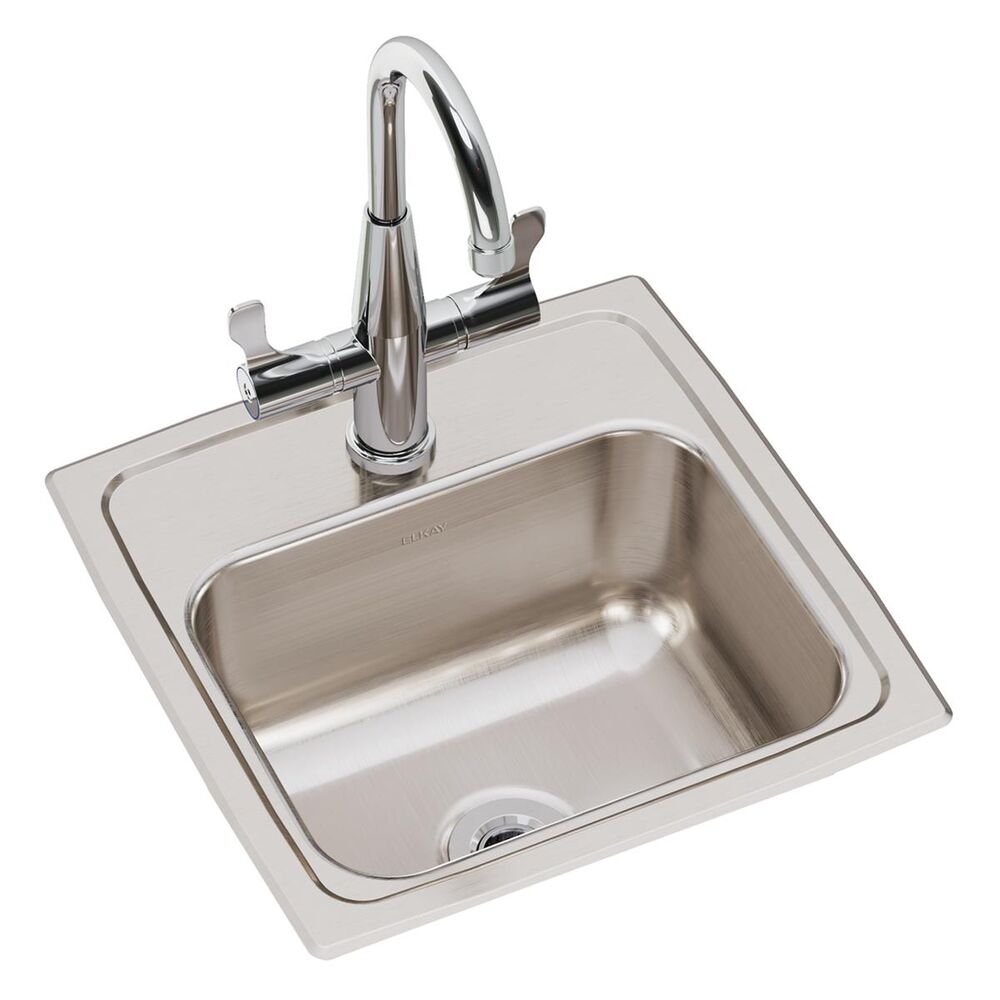 BLR150C Elkay 15" Bar Sink and Faucet Kit, Lustertone Classic, Rectangular, 1 Faucet Hole, Single Bowl, Drop-In, Stainless Steel, Lustrous Satin