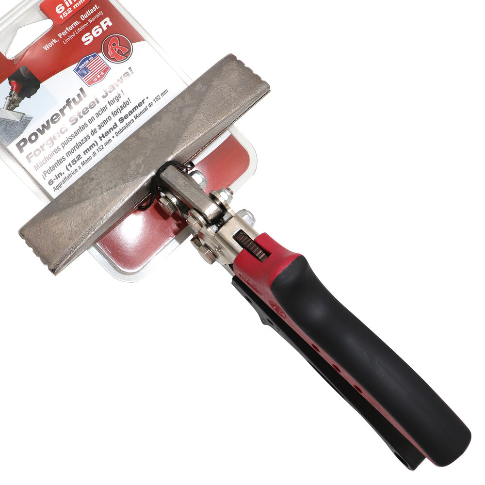 Malco® S6R Hand Seamer, 24 ga Metal Gauge, 6" W x 1-1/4" D Straight Jaw, Graduations: 1/4" Increments, Ergonomic Redline™ Handle