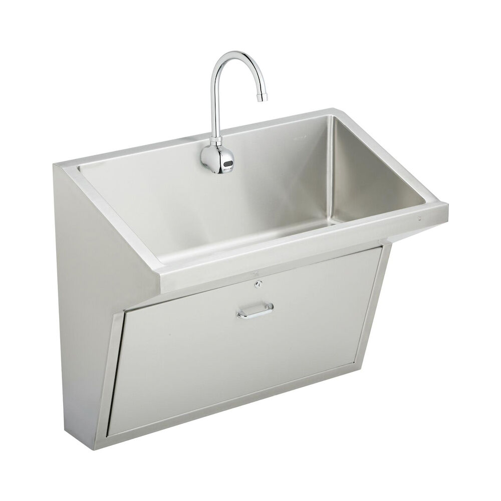 EWSFAD13620SACC Scrub Handwash Sink Package, Rectangular, 16-13/16" Wx30" H, Wall Mount, 304 Stainless Steel, Buffed Satin