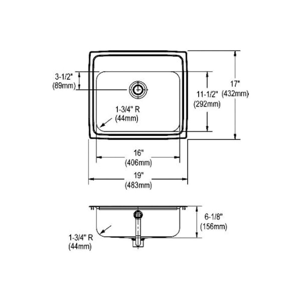 PSLVR19170 Pacemaker Bathroom Sink, Rectangular, Top Mount, 304 Stainless Steel, Brilliant Satin