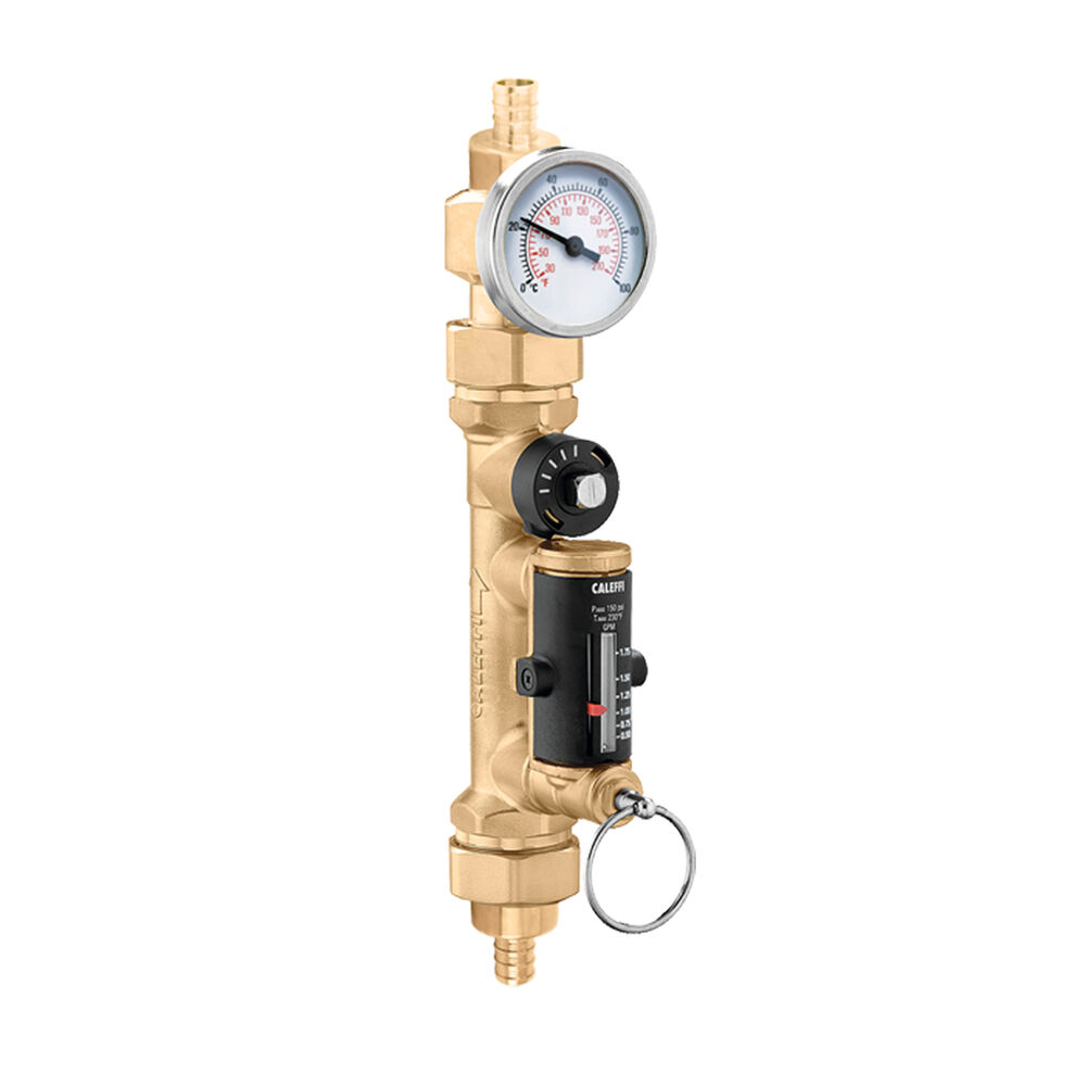 132533AFC Quicksetter+™ 3/4" Balancing Valve with Flow Meter and Temperature Gauge, PEX Expansion Union, 150 PSI, 0.5 to 1.75 gpm, 14 to 230 Deg F, DZR Brass
