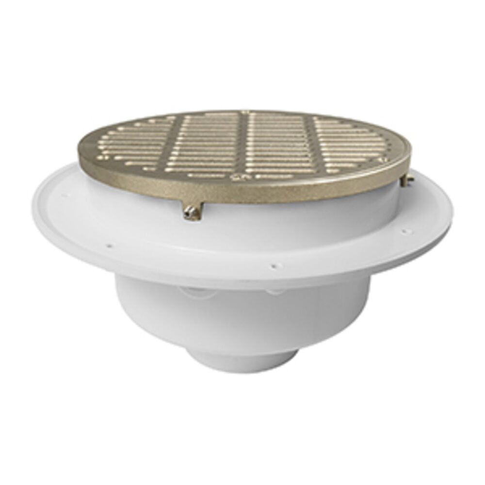 FatMax™ 860-W2PN Floor Sink w/ Nickel-Bronze Ring and Strainer, 2" White PVC Hub, 9-3/4" Round Grate