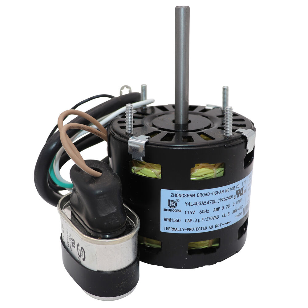REZNOR 196240 Fan Motor, Open Enclosure, 0.02 HP, 115 V, 60 Hz, 1 Phase, 3.3 Frame, 1550 rpm Speed, Extended Stud/Shaft Mount