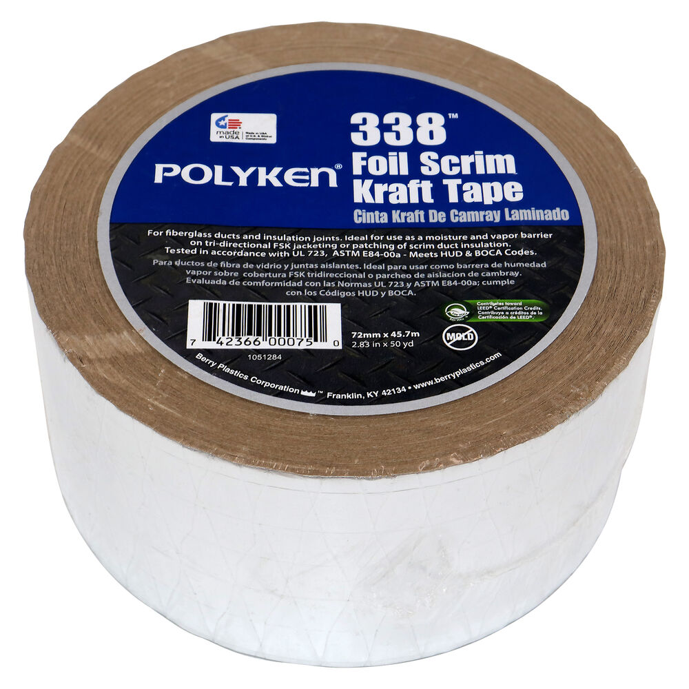 Polyken® 1087668 338 FSK Insulation Tape, 72 mm Wx45.7 m L, 8 mil THK, Aluminum