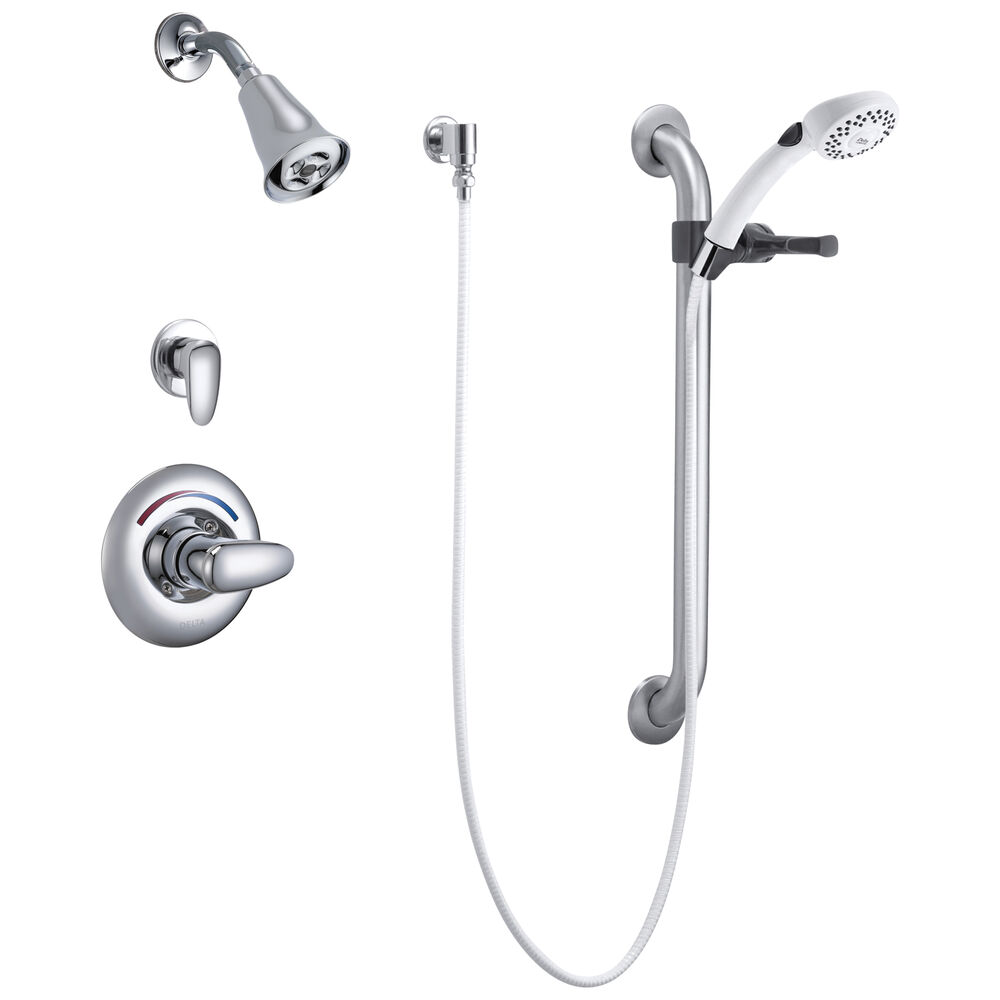 Commercial T13H Universal Dual Shower Trim, Diverter, Hand Shower, and Grab Bar, Chrome