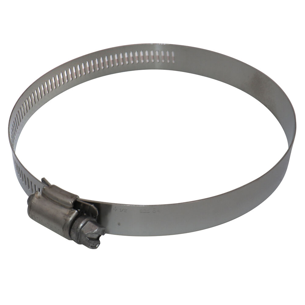 Full size Gear Clamp, 2-1/2 to 4-1/2" Clamp, #64 Trade, Stainless Steel Band, Stainless Steel Bolt