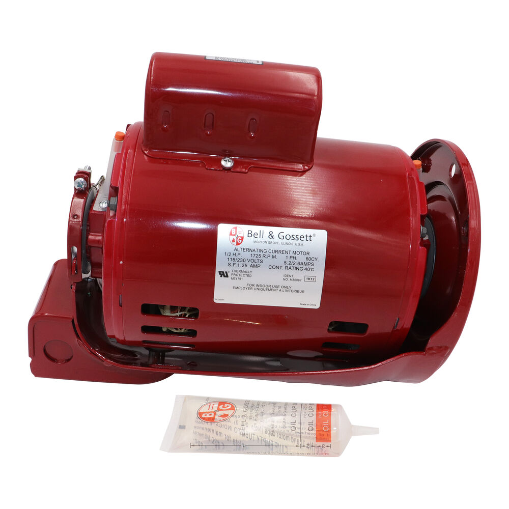 Bell & Gossett 111044 AC Motor, 1/2 hp, 115/230 V, 60 Hz, 1 ph, 1725 rpm, Resilient Base Mount, Open Enclosure