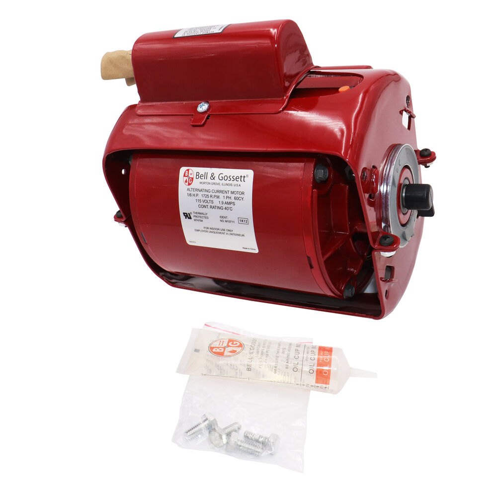 Bell & Gossett 111061 AC Motor With 5" Bracket, 1/6 hp, 115 V, 60 Hz, 1 ph, 1725 rpm, Resilient Base Mount, Open Enclosure