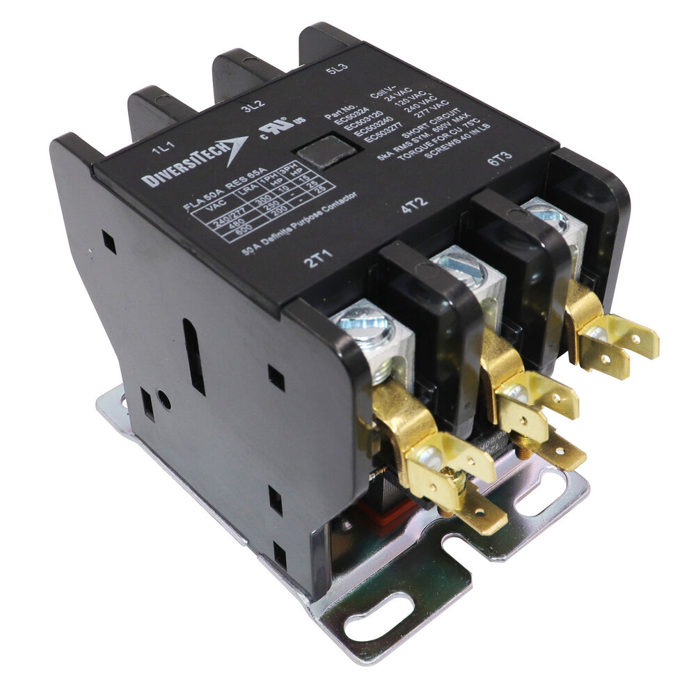 Diversitech EC503120 Definite Purpose Large Frame Contactor, 120 V V Coil, 50 FLA, 3 Poles
