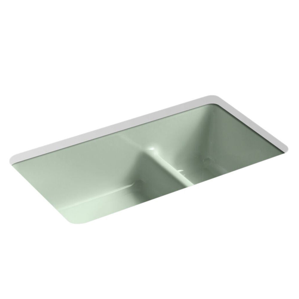 K6625-42 Iron/Tones® Smart Divide® 33" Top-/Undermount Double-Bowl Kitchen Sink, Aspen Green