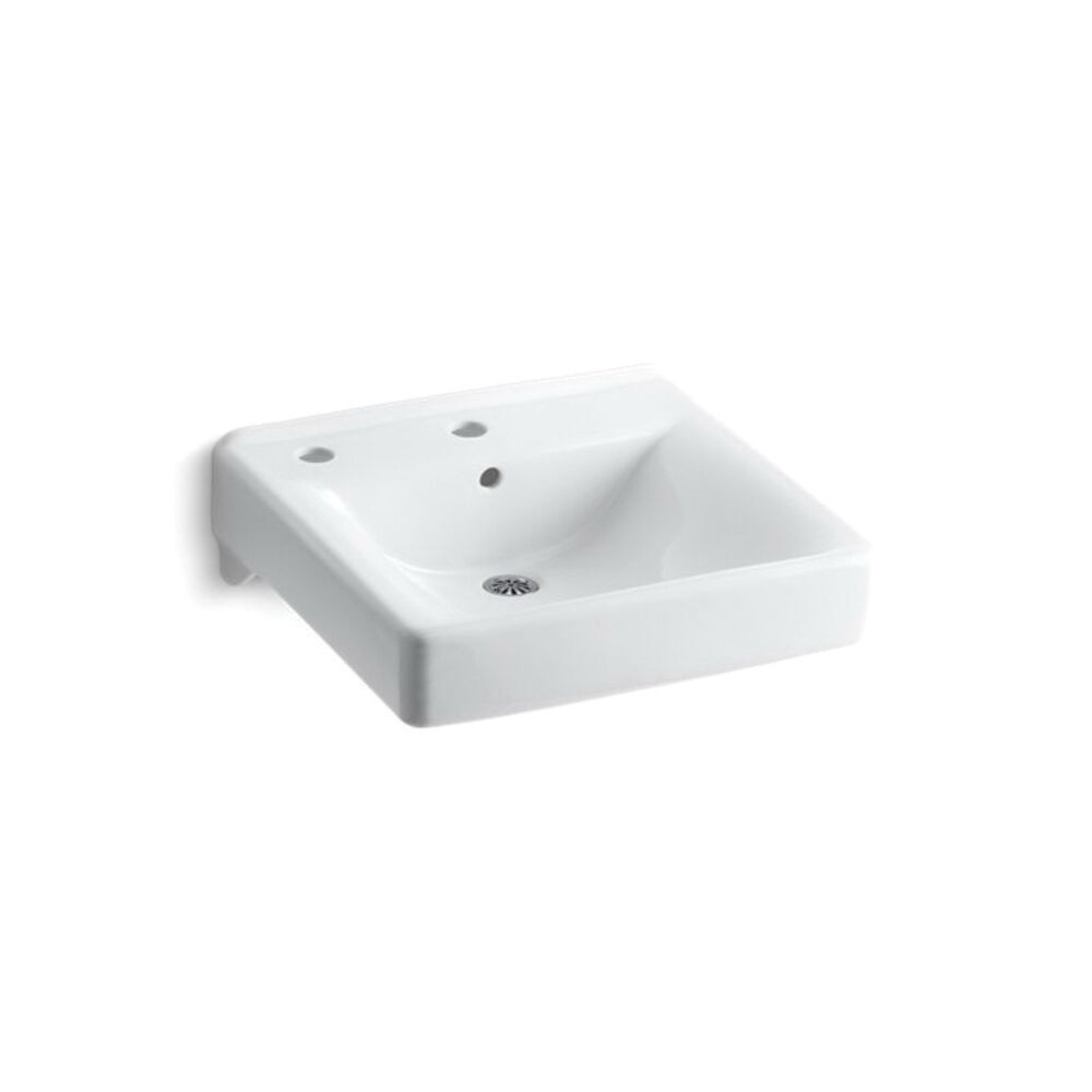 Kohler® 2084-L-0 Soho® Bathroom Sink With Overflow, Square, Wall Mount, Vitreous China, White