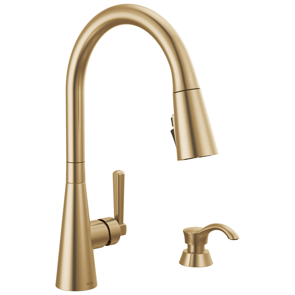 19893Z-CZSD-DST Delta Boyd™ Single Handle Pull-Down Kitchen Faucet with Soap Dispenser and ShieldSpray Technology, Champagne Bronze