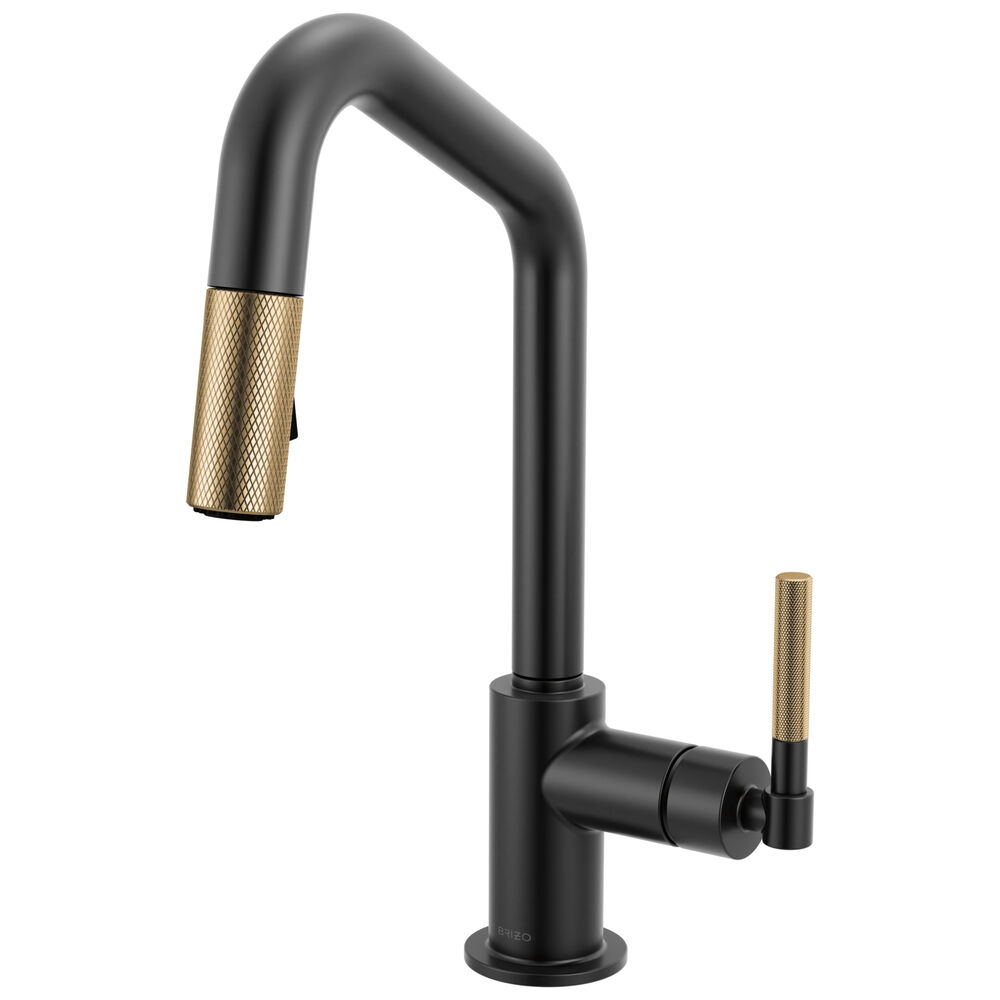 63963LF-BLGL Brizo Litze® Pull-Down Prep Kitchen Faucet with Angle Spout, Knurled Handle, Matte Black/Luxe Gold