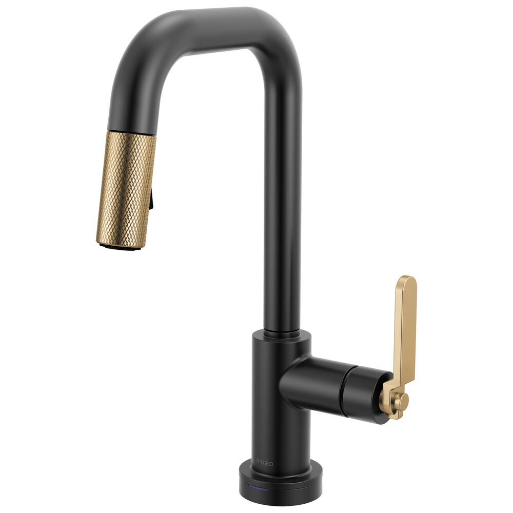 64954LF-BLGL Brizo Litze® Smarttouch Pull-Down Prep Kitchen Faucet with Square Spout, Industrial Handle, Matte Black/Luxe Gold