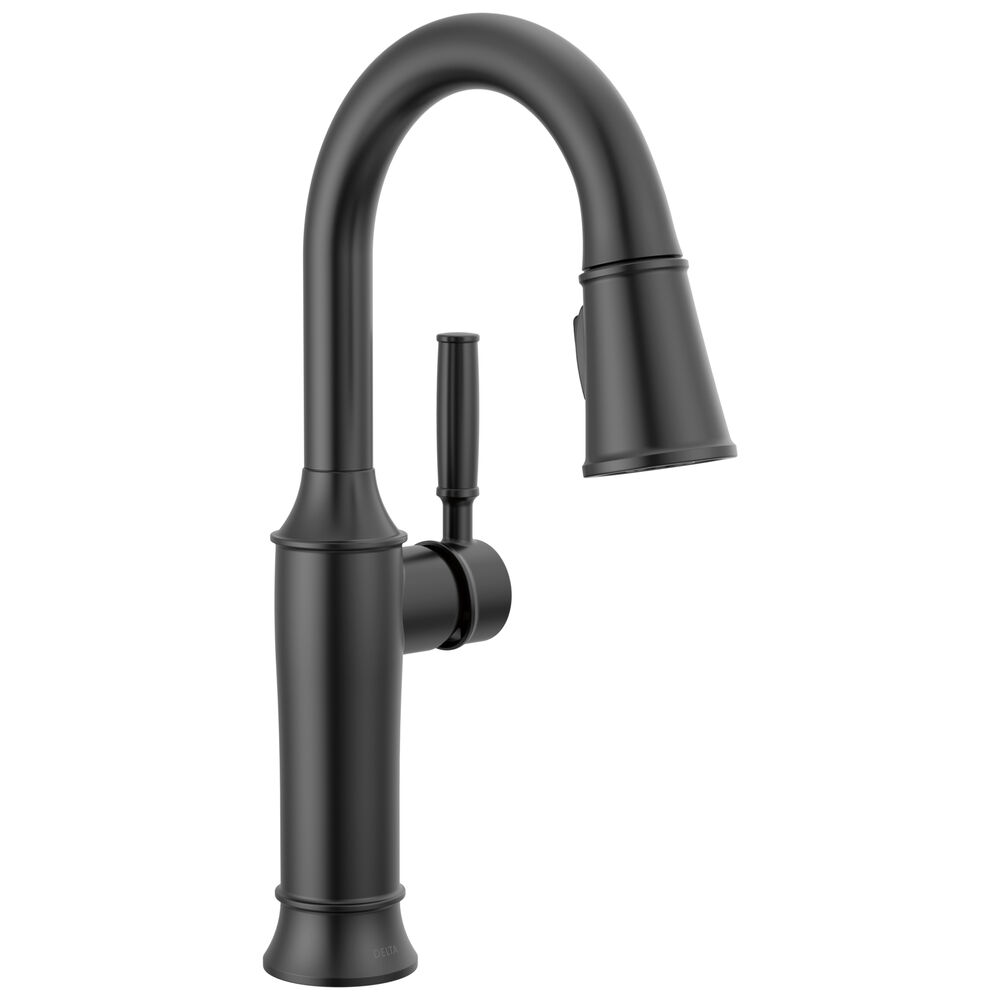 9984-BL-DST Delta Renaldi™ Single Handle Pull-Down Bar / Prep Kitchen Faucet, Matte Black