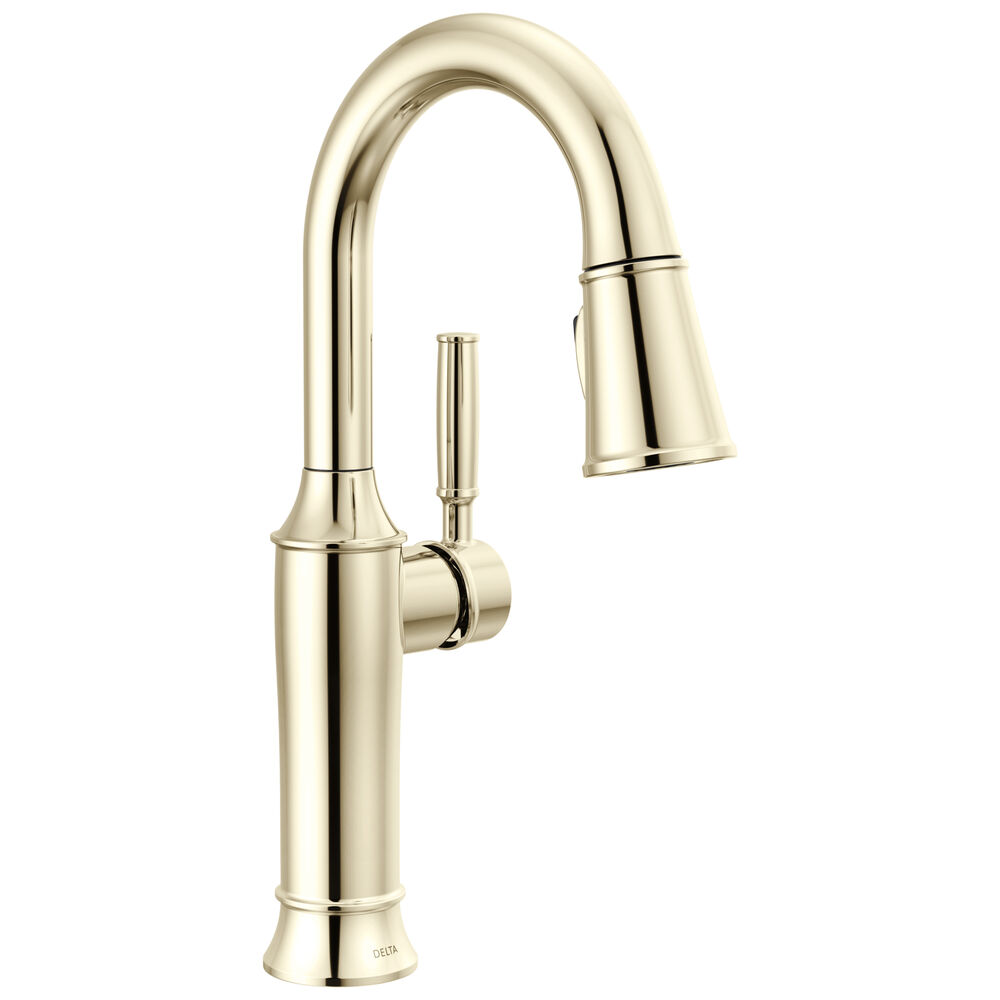 9984-PN-PR-DST Delta Renaldi™ Single Handle Pull-Down Bar / Prep Kitchen Faucet, Lumicoat® Polished Nickel