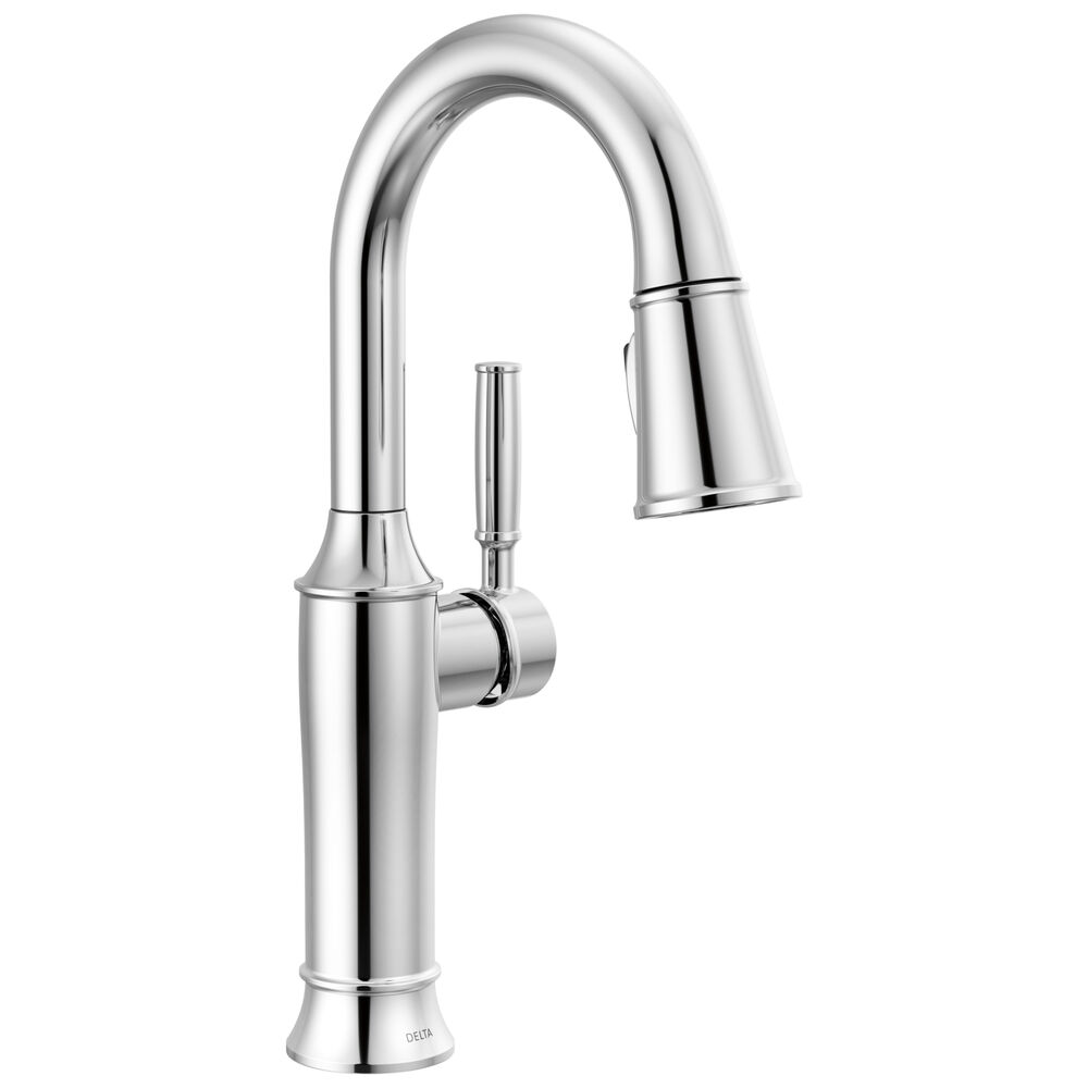 9984-PR-DST Delta Renaldi™ Single Handle Pull-Down Bar / Prep Kitchen Faucet, Lumicoat® Chrome
