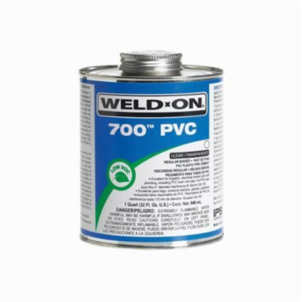 Weld-On® 700™ 10079 PVC Cement With Applicator Cap, 1 qt Can, Regular Syrupy Liquid, Clear, 0.907