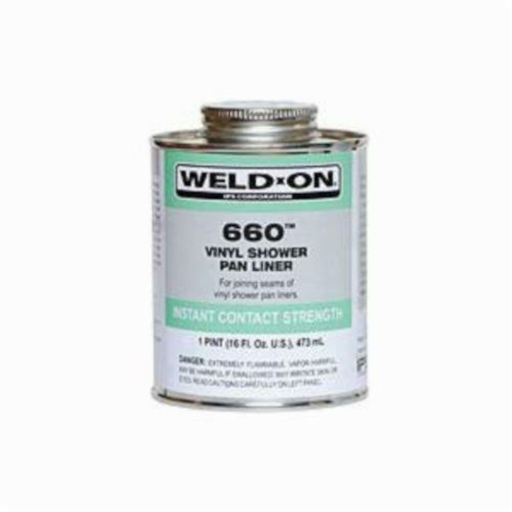 Weld-On® 660™ 10835 Shower Pan Liner Solvent Cement, 1 pt Can, Regular Syrupy Liquid, Clear, 0.850
