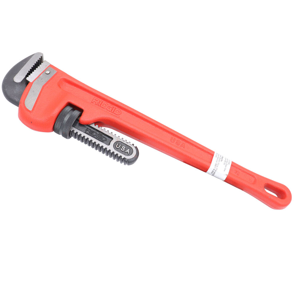 RIDGID® 31025 Heavy Duty Straight Pipe Wrench, 2-1/2 in, Floating Forged Hook Jaw, Ductile Iron Handle, Knurled Nut Adjustment, Red