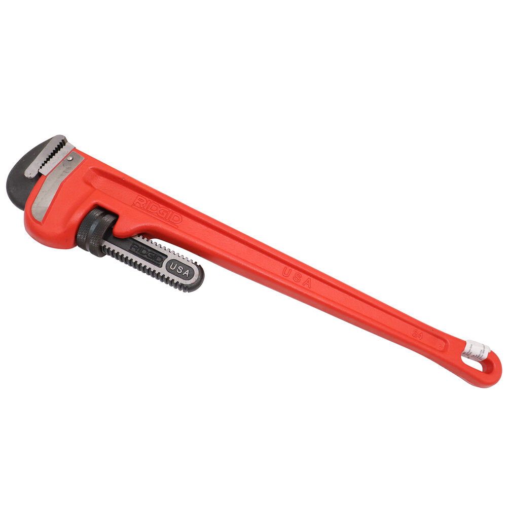 RIDGID® 31030 Heavy Duty Straight Pipe Wrench, 3 in, Floating Forged Hook Jaw, Ductile Iron Handle, Knurled Nut Adjustment, Red