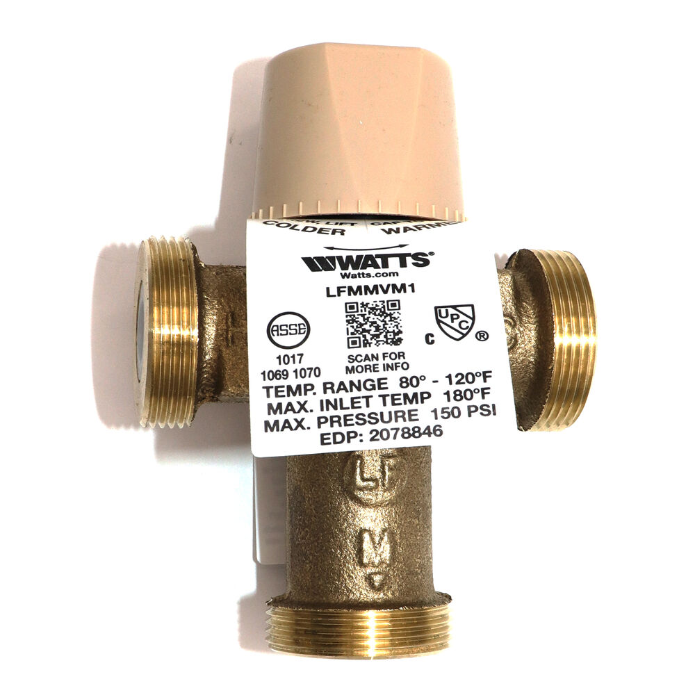 WATTS® 0559119 LFMMV, LFMMVM1-UT Thermostatic Mixing Valve, 3/4 in, FNPT, 150 psi, 0.5 to 20 gpm, Copper Silicon Alloy Body, Domestic