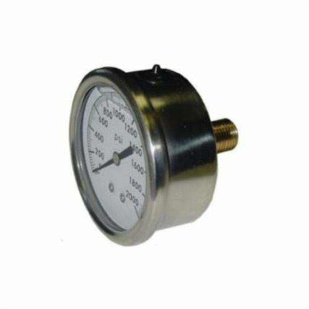 Merrill™ PGLB252000 Liquid-Filled Pressure Gauge, 0 to 2000 psi, 1/4" NPT Back Connection, 2-1/2" Dial, +/-3%, +/-2%